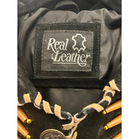 Real Leather Western Jacket Mens Suede Fringe Beaded Native American Style - Picture 6 of 7